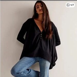 Free People We The Free Lyrical Slouchy Relaxed Tunic in Black